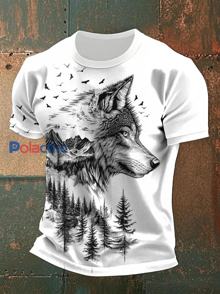 Tee-shirts homme à imprimé silhouette de loup casual Blanc / S
