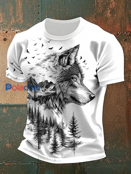 Tee-shirts homme à imprimé silhouette de loup casual Blanc / S