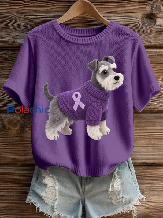 Top confortable en tricot à motif de schnauzer en feutre pour femmes pourpre profond / S