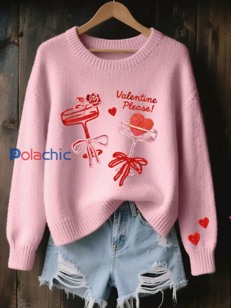 Top décontracté à imprimé cocktail en forme de coeur pour femmes Rose / S