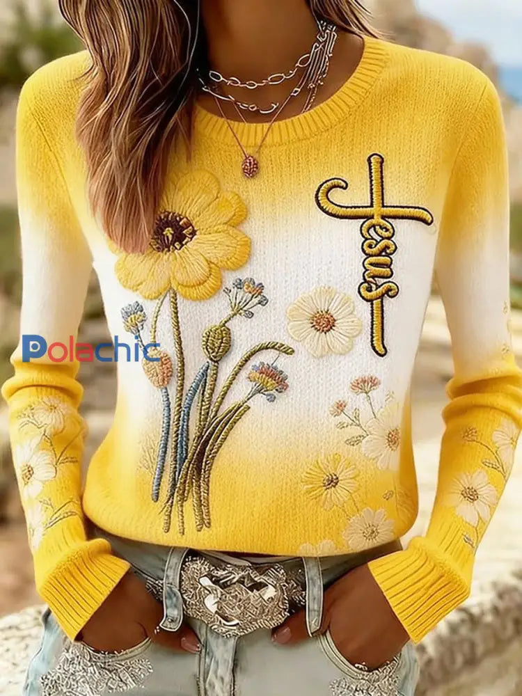 Top décontracté à imprimé croisé floral pour femmes Jaune / S