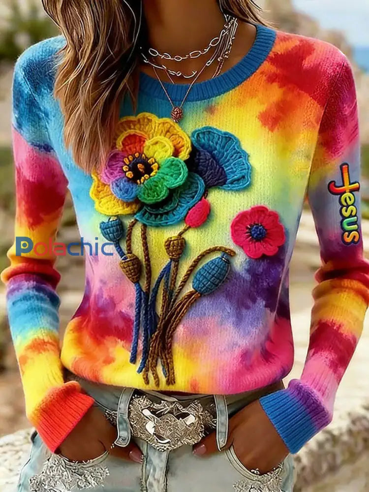 Top décontracté à imprimé croisé floral pour femmes Multicolore / S