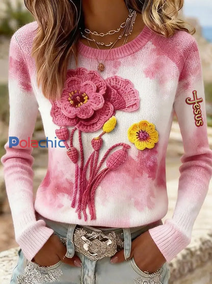 Top décontracté à imprimé croisé floral pour femmes Rose / S