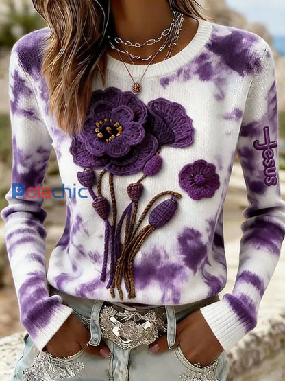 Top décontracté à imprimé croisé floral pour femmes Violet / S
