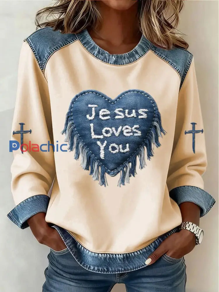 Top décontracté à imprimé croisé Love Femme Abricot / S