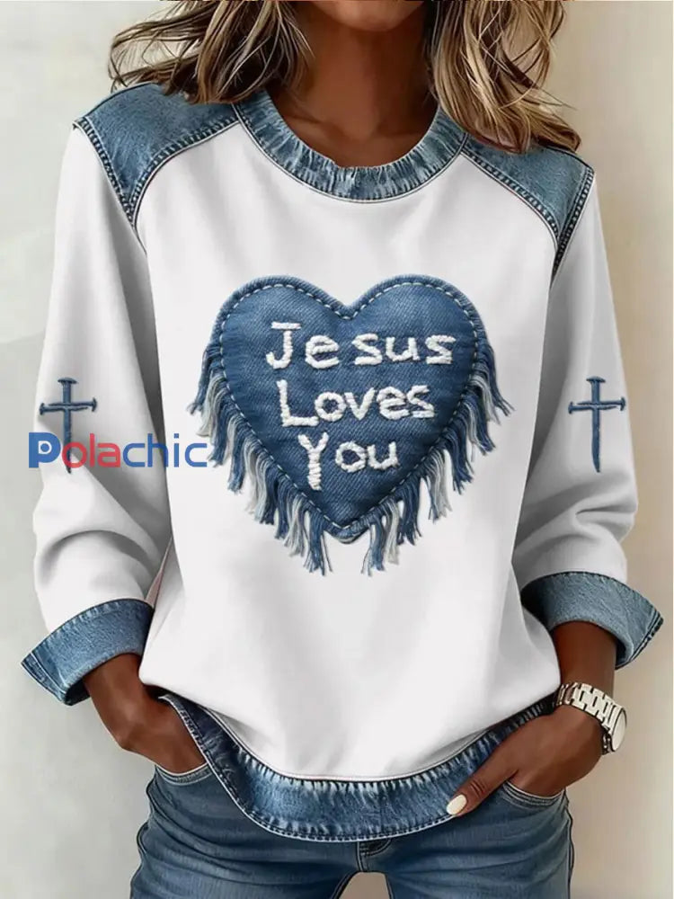 Top décontracté à imprimé croisé Love Femme Blanc / S