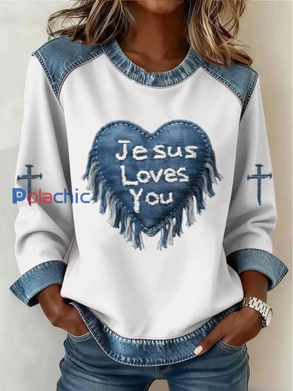 Top décontracté à imprimé croisé Love Femme Blanc / S