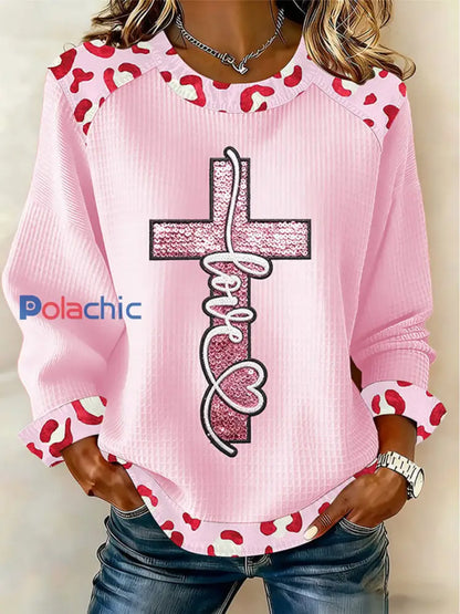 Top décontracté à imprimé croisé Love Femme Rose / S