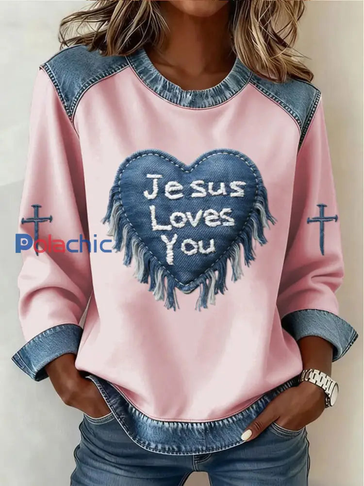 Top décontracté à imprimé croisé Love Femme Rose / S