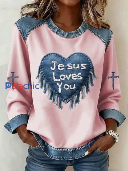 Top décontracté à imprimé croisé Love Femme Rose / S