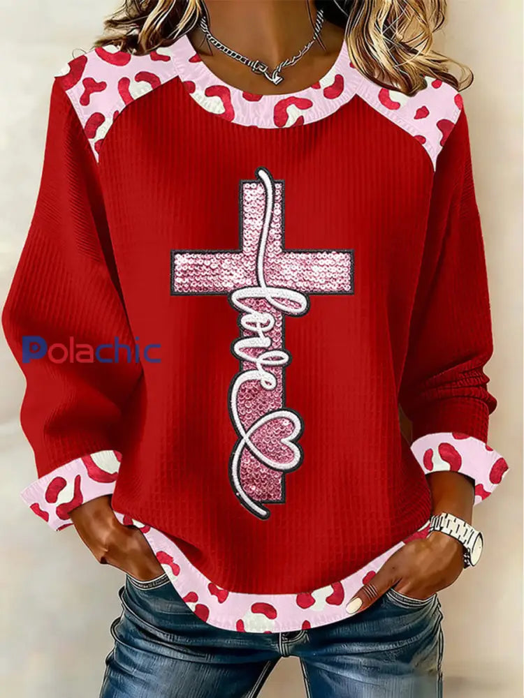 Top décontracté à imprimé croisé Love Femme Rouge / S