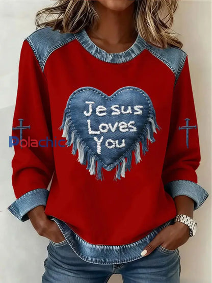 Top décontracté à imprimé croisé Love Femme Rouge / S