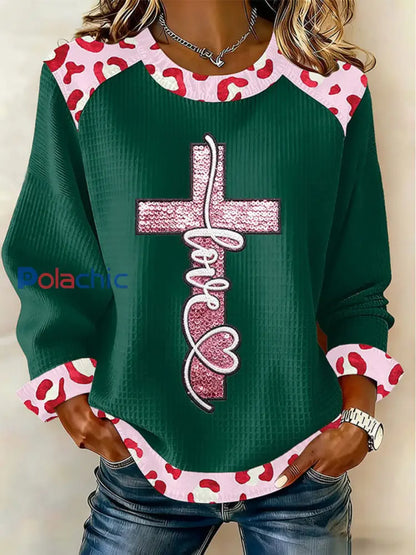 Top décontracté à imprimé croisé Love Femme Vert / S