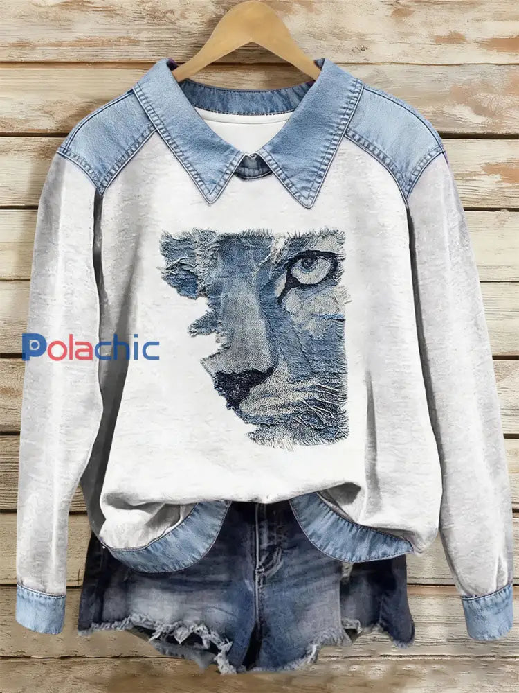 Top décontracté Cat Art Print pour femmes Blanc / S