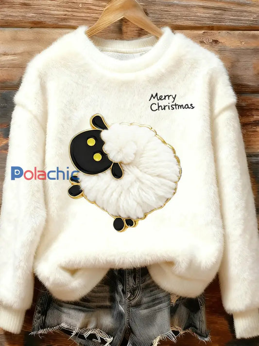 Top Décontracté en Flanelle Imprimé Art de Noël Animal Rétro Femme A / S