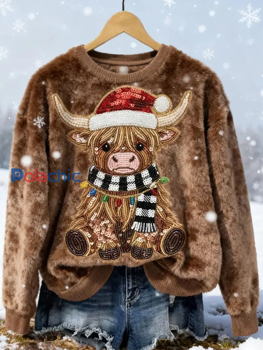 Top Décontracté en Flanelle Imprimé Art de Noël Animal Rétro Femme A / S