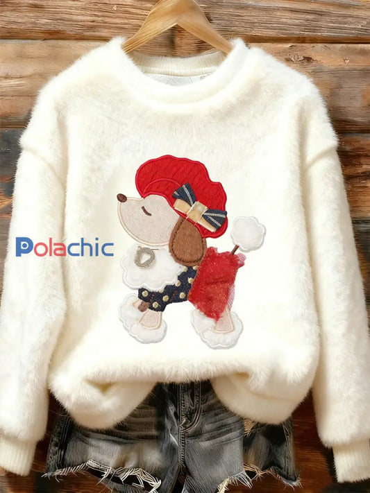 Top Décontracté en Flanelle Imprimé Art de Noël Animal Rétro Femme A / S