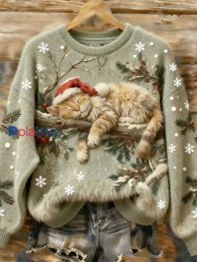 Top Décontracté en Flanelle Imprimé Art de Noël Animal Rétro Femme A / S