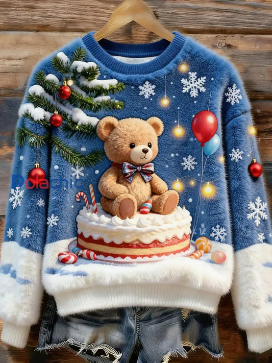 Top Décontracté en Flanelle Imprimé Art de Noël Animal Rétro Femme A / S