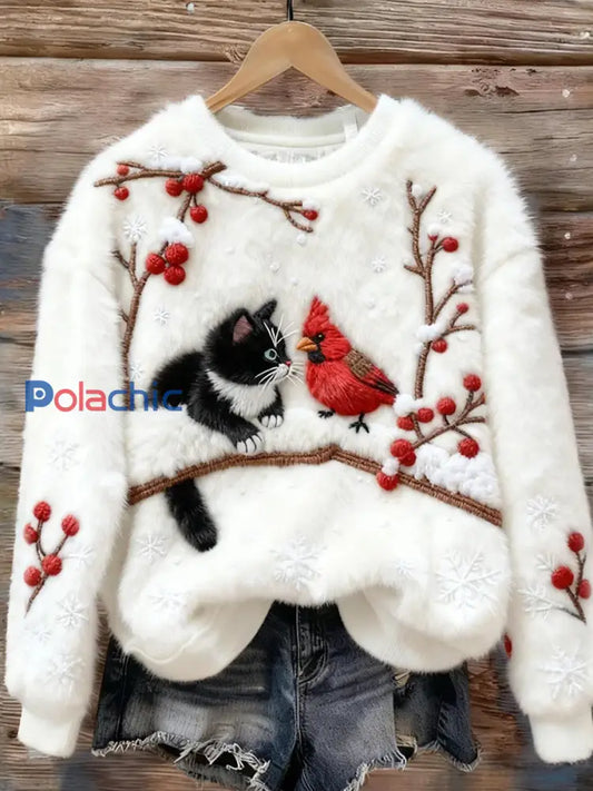 Top Décontracté en Flanelle Imprimé Art de Noël Animal Rétro Femme A / S