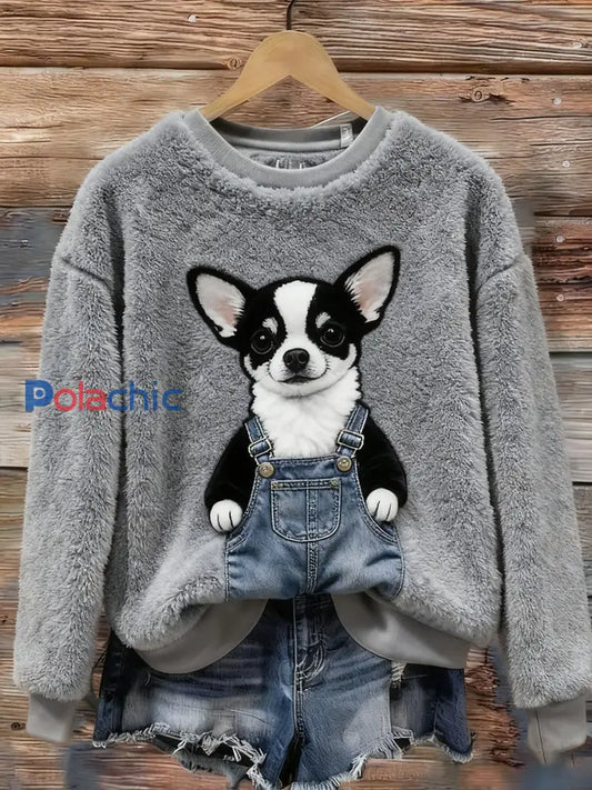 Top Décontracté en Flanelle Imprimé Art de Noël Animal Rétro Femme A / S