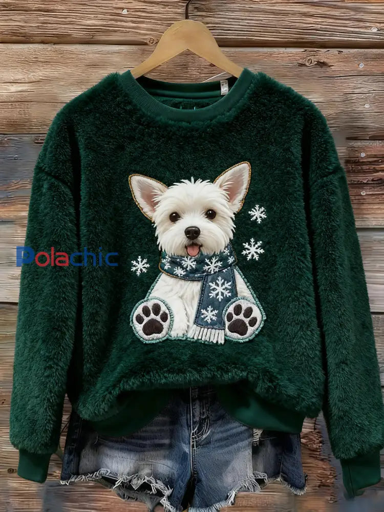 Top Décontracté en Flanelle Imprimé Art de Noël Animal Rétro Femme A / S