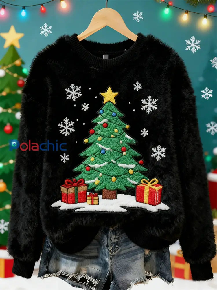 Top Décontracté en Flanelle Imprimé Art de Noël Animal Rétro Femme A / S