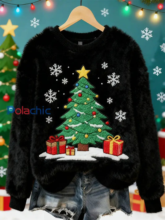 Top Décontracté en Flanelle Imprimé Art de Noël Animal Rétro Femme A / S