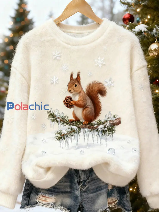 Top Décontracté en Flanelle Imprimé Art de Noël Animal Rétro Femme A / S