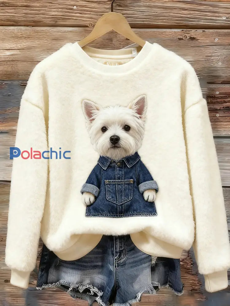 Top Décontracté en Flanelle Imprimé Art de Noël Animal Rétro Femme A / S