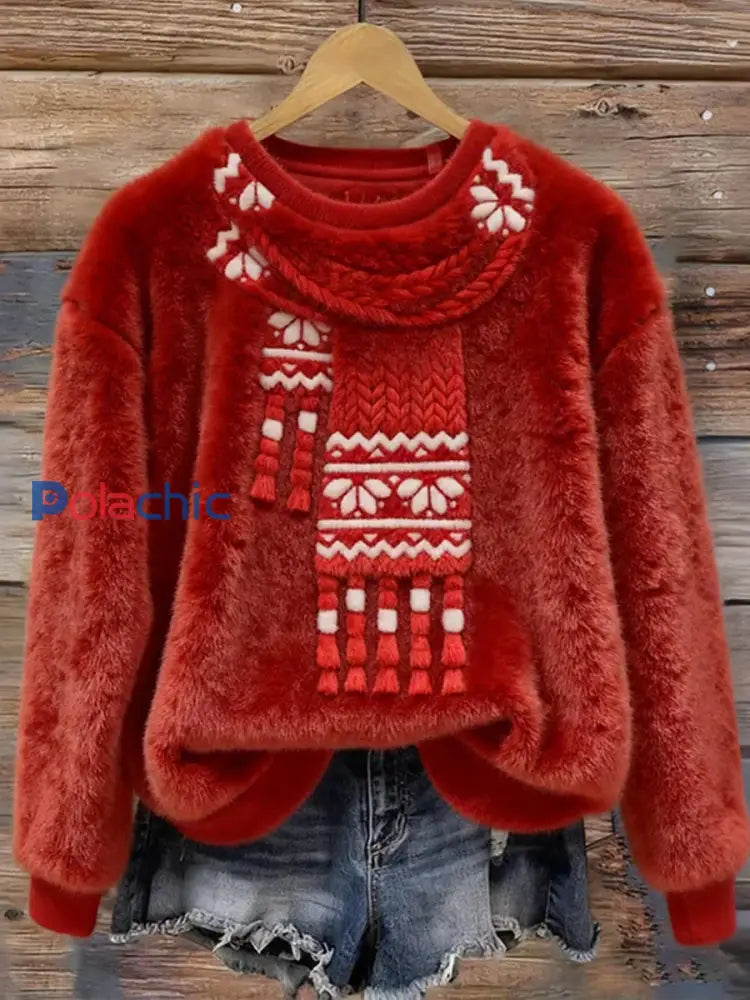 Top Décontracté en Flanelle Imprimé Art de Noël Animal Rétro Femme A / S