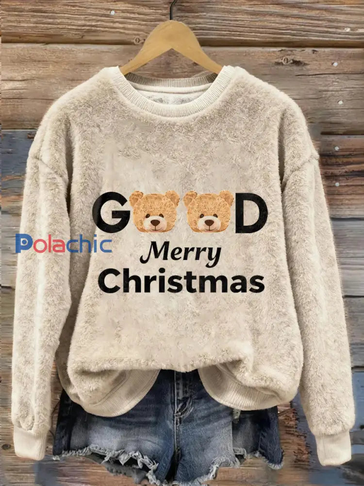 Top Décontracté en Flanelle Imprimé Art de Noël Animal Rétro Femme A / S