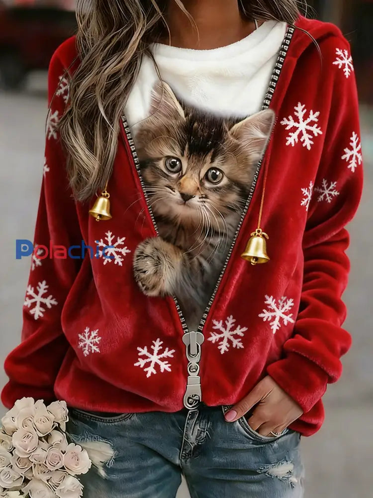 Top Décontracté en Flanelle Imprimé Art de Noël Animal Rétro Femme A / S