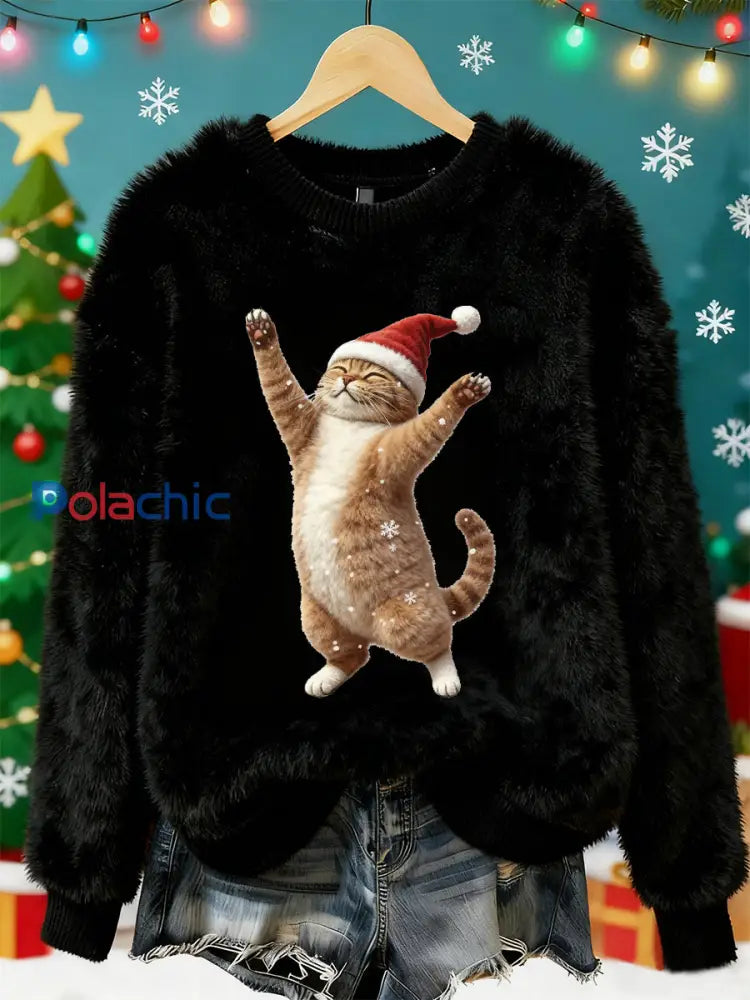 Top Décontracté en Flanelle Imprimé Art de Noël Animal Rétro Femme A / S