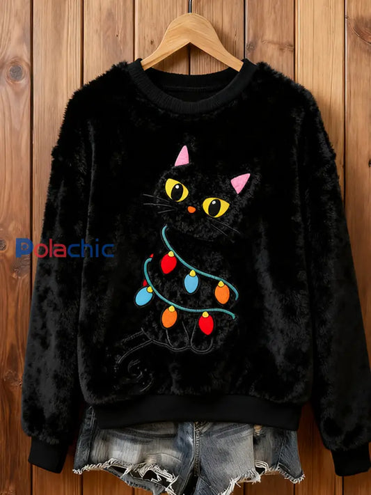 Top Décontracté en Flanelle Imprimé Art de Noël Animal Rétro Femme A / S