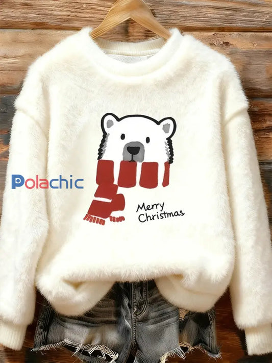 Top Décontracté en Flanelle Imprimé Art de Noël Animal Rétro Femme A / S