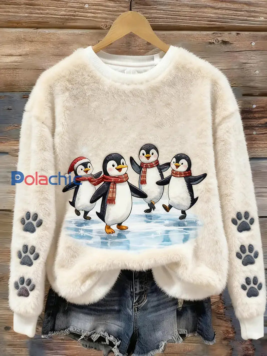 Top Décontracté en Flanelle Imprimé Art de Noël Animal Rétro Femme A / S