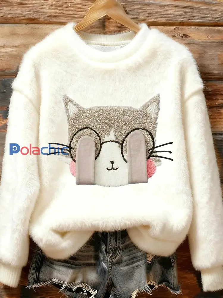 Top Décontracté en Flanelle Imprimé Art de Noël Animal Rétro Femme A / S