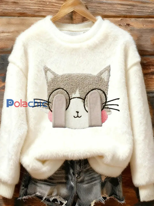 Top Décontracté en Flanelle Imprimé Art de Noël Animal Rétro Femme A / S