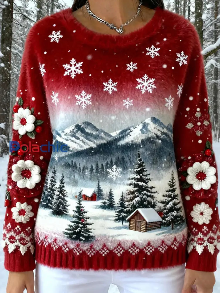 Top Décontracté en Flanelle Imprimé Art de Noël Animal Rétro Femme A / S