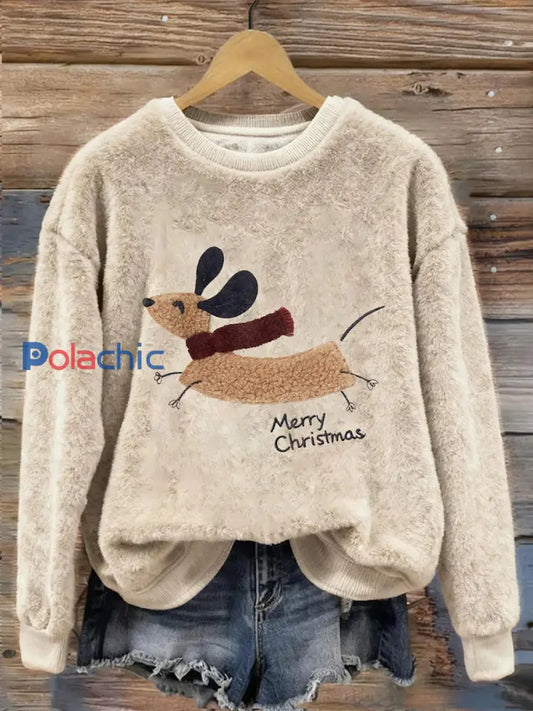 Top Décontracté en Flanelle Imprimé Art de Noël Animal Rétro Femme A / S