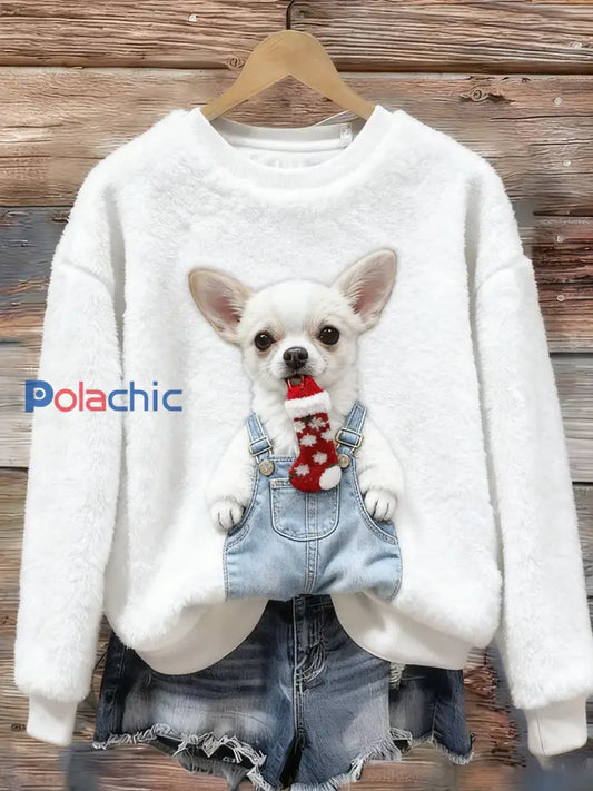 Top Décontracté en Flanelle Imprimé Art de Noël Animal Rétro Femme A / S