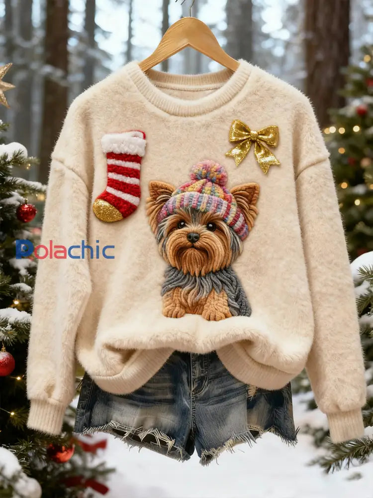 Top Décontracté en Flanelle Imprimé Art de Noël Animal Rétro Femme A / S