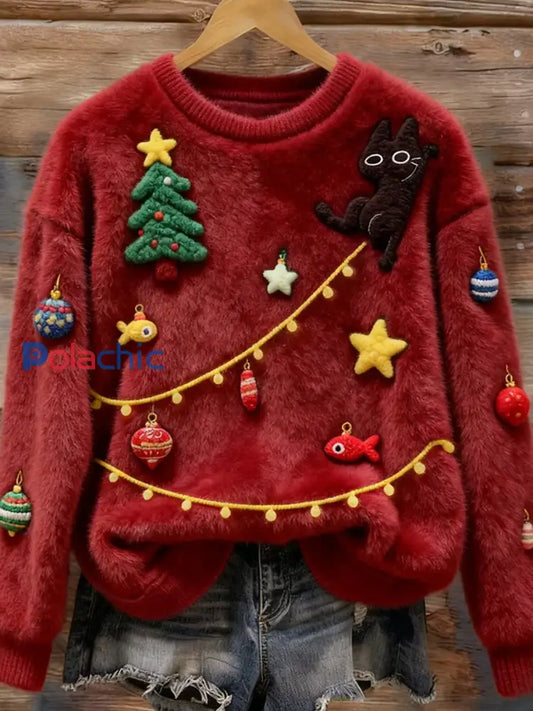 Top Décontracté en Flanelle Imprimé Art de Noël Animal Rétro Femme A / S