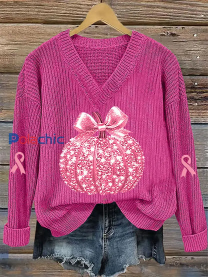 Top Décontracté Femme Rose Citrouille Imprimé Cancer Du Sein Rose Rouge / S