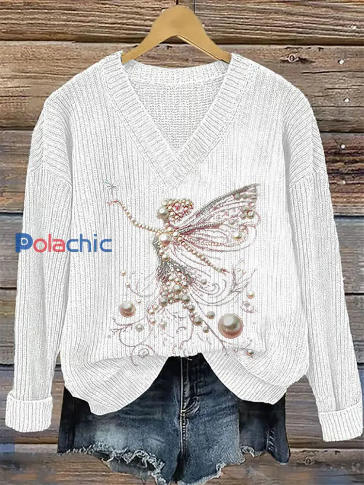 Top Décontracté Femme Rose Imprimé Perle Blanc / S