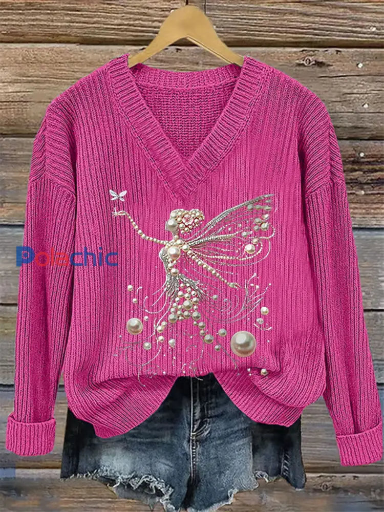 Top Décontracté Femme Rose Imprimé Perle Rose Rouge / S