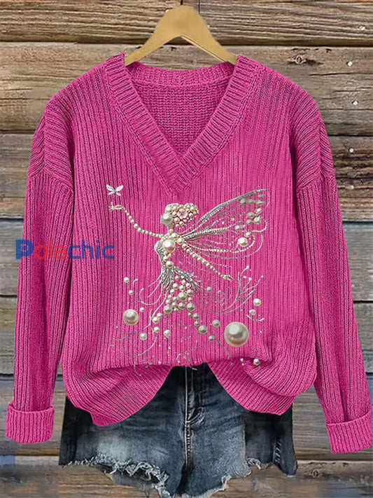 Top Décontracté Femme Rose Imprimé Perle Rose Rouge / S