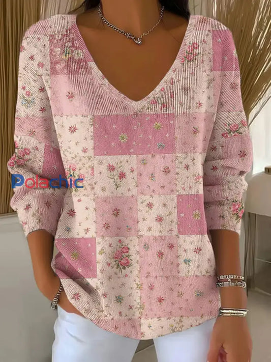 Top Décontracté Femme Rose Patchwork Imprimé Rose / S