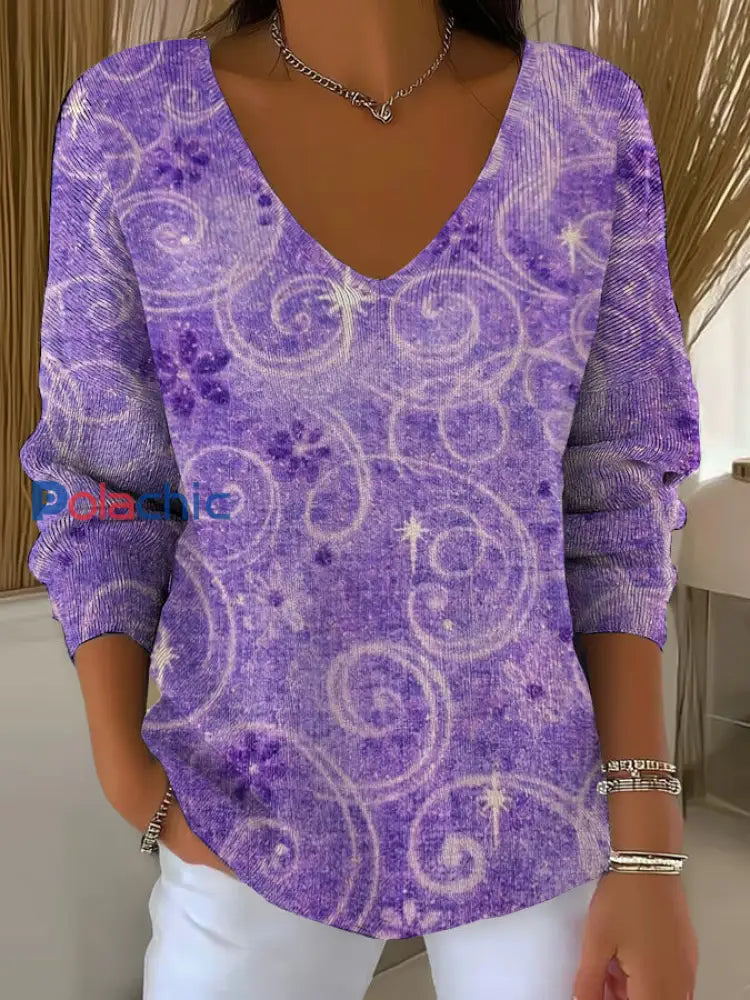 Top Décontracté Imprimé Art Violet Femme comme image / S